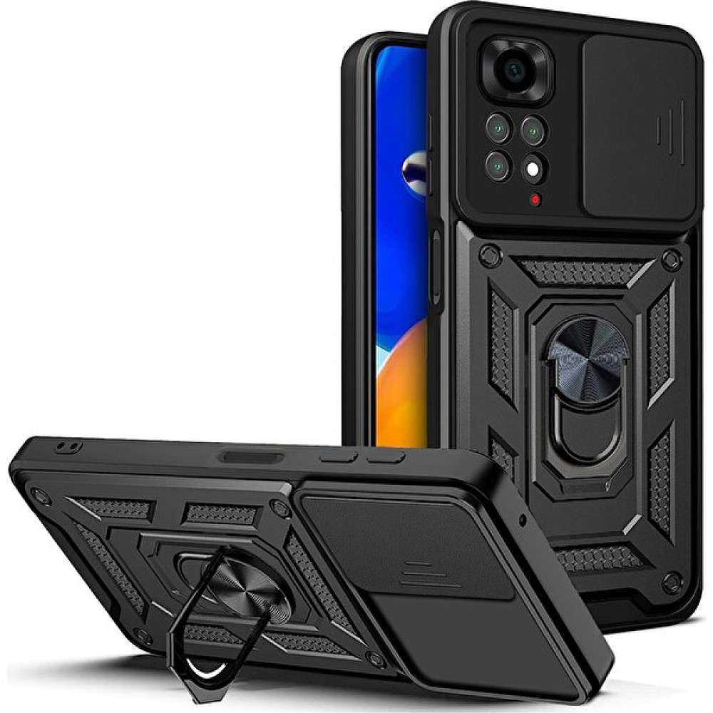 Nihcase Xiaomi Redmi Note 11 Pro Kılıf Kamera Korumalı Sürgülü Yüzüklü Armor Military Tank Koruyucu Kapak - Siyah - RM Note 11 Pro Cep Telefonu Kılıfı Fiyatı