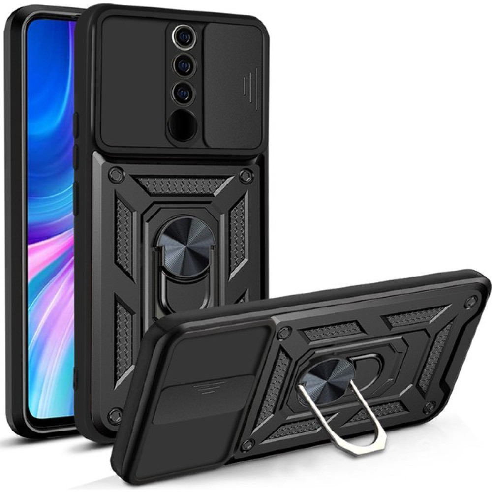 Nihcase Xiaomi Redmi Note 8 Pro Kılıf Kamera Korumalı Sürgülü Yüzüklü Armor Military Tank Koruyucu Kapak - Siyah - RM Note 8 Pro Cep Telefonu Kılıfı Fiyatı