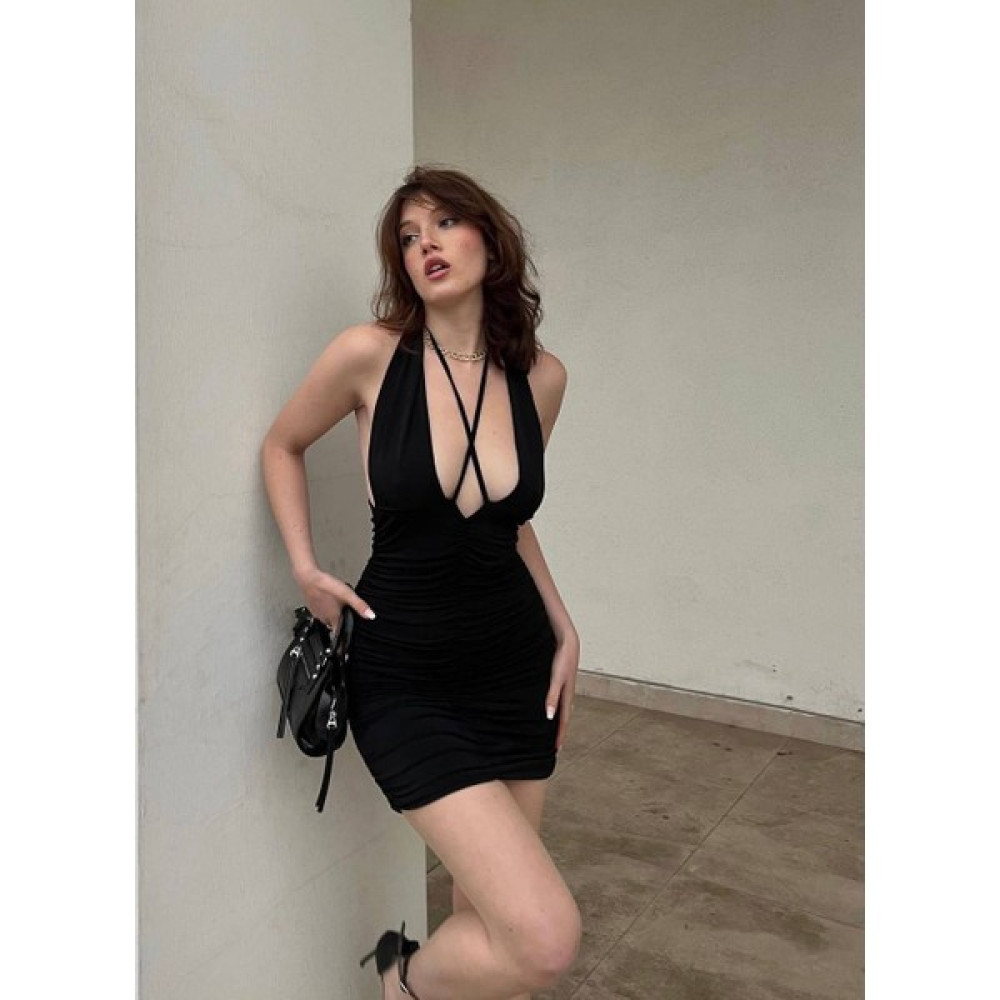 Nika Fashion Boyundan Bağlamalı Büzgü Detay Elbise Elbise Fiyatı