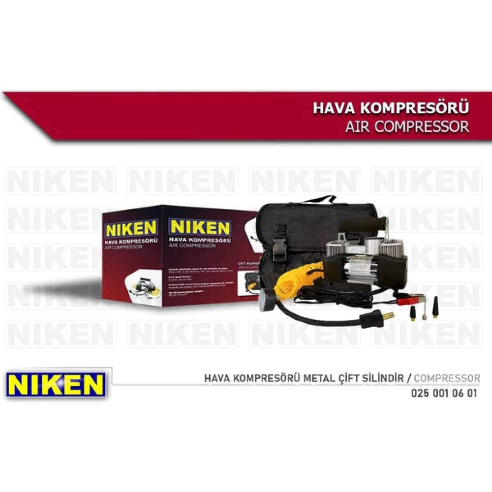 Niken Araç Oto Hava Kompresörü Metal Çift Silindir 12V 150 PSI (Çantalı) Lastikler Fiyatı