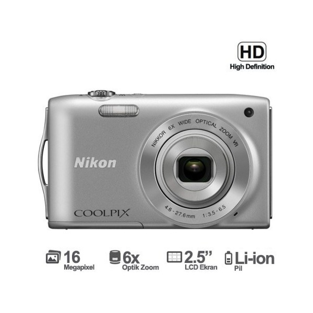 Nikon Coolpix S3300 16MP 2.5" LCD Dijital Fotoğraf Makinesi ( HD Çekim ) - Gümüş Dijital Fotoğraf Makineleri Fiyatı