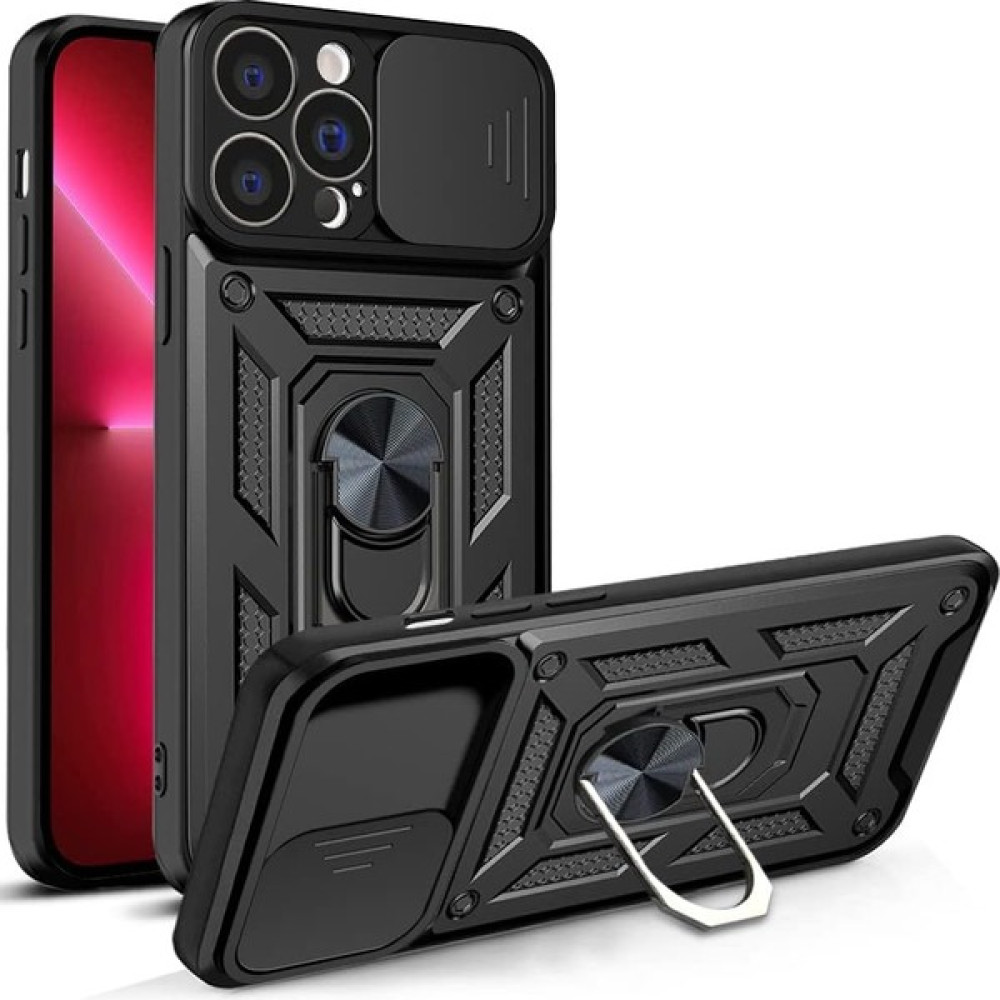 Nikscase Apple iPhone 13 Pro Kılıf Kamera Korumalı Sürgülü Yüzüklü Armor Military Tank Koruyucu Kapak - Siyah - iP 13 Pro Cep Telefonu Kılıfı Fiyatı