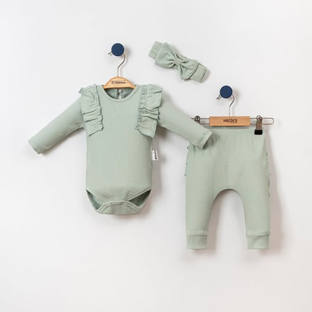 Niku Kids Kız Bebek Kaşkorse Fırfırlı Badili Bandanalı Alt-Üst Takım Bebek Giysi Takım Fiyatı