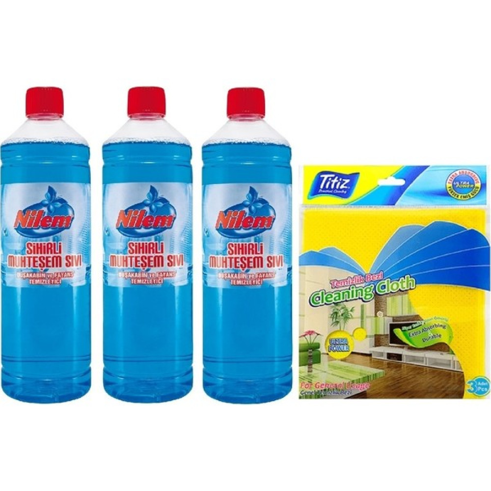 Nilem Sihirli Muhteşem Sıvı 1 Litre 3'lü + Titiz Temizlik Bezi 3'lü Paket Parlatıcı ve Temizleyiciler Fiyatı