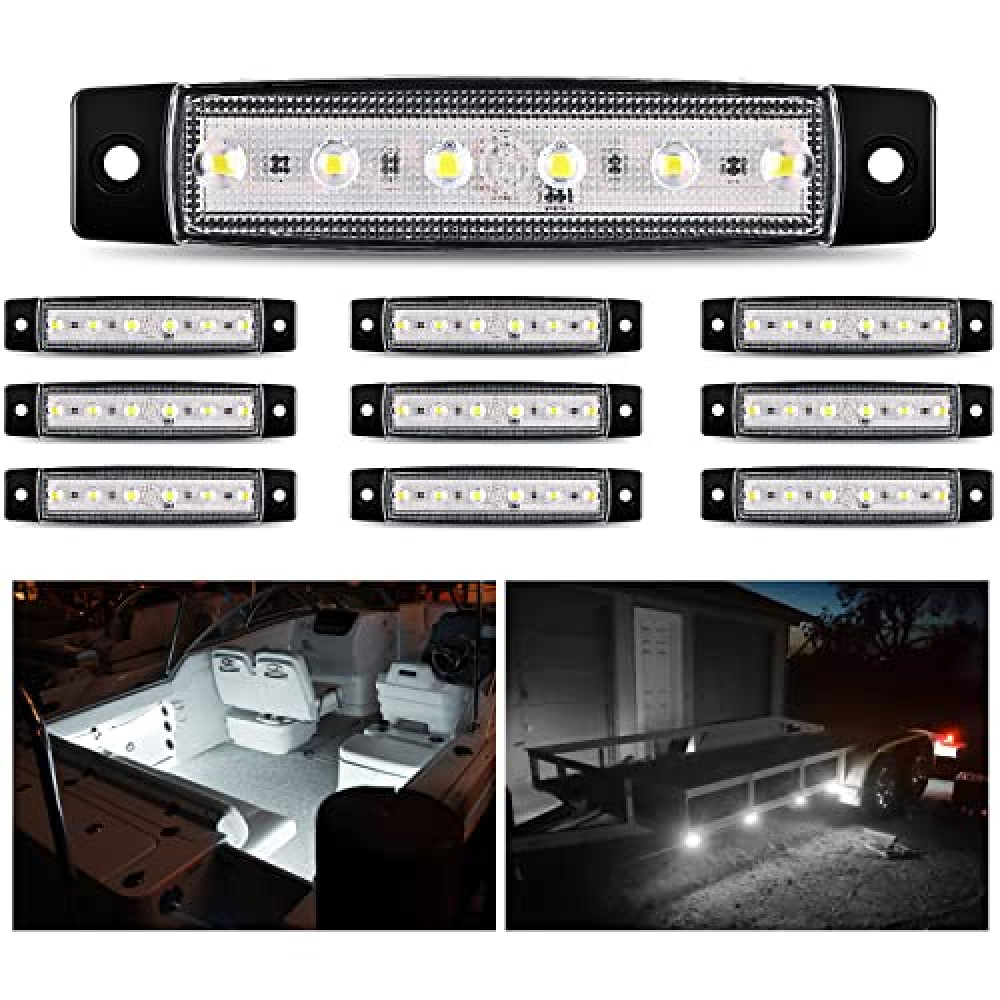 Nilight 10PCS 3.8" 6LED White LED Indicator Light Truck Camper Side Marker Clearance Lights for Marine Boat Stern Yacht Kayak Sailboat Trailer Bus RV