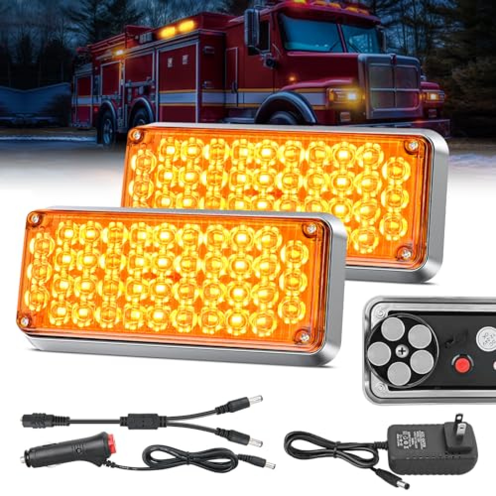 Nilight 2PCS 42LED Amber Wireless Magnetic Strobe Lights Portable Warning Hazard Light Surface Mount Waterproof 5 Patterns for 12V 24V Cars Trucks Van Off Road Vehicles ATV