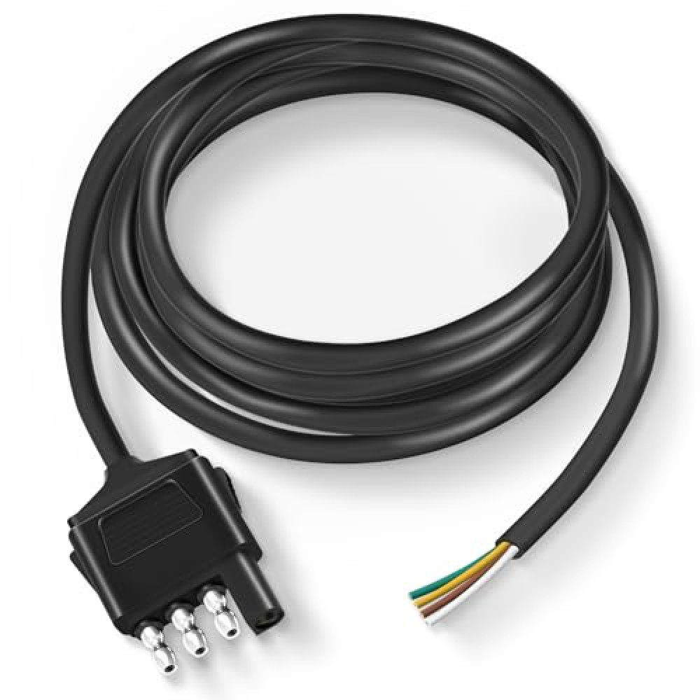 Nilight 4 Way Trailer End Connector 5 Feet Jacketed Cable Heavy Duty 18AWG 4 Pin Trailer Light Plug Pure Copper Trailer Side Male End Replacement 4 Flat Extension Wiring Harness, 2 Years Warranty
