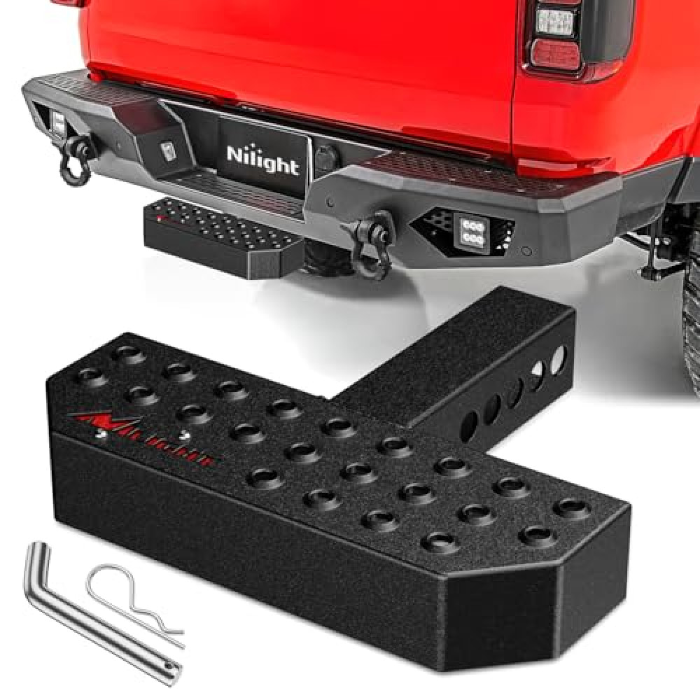 Nilight Folding Heavy Duty Tire Step for Truck SUV and RV, Non-Slip Steel Surface, Adjustable to Fit Tire from 10” to 15” Rated up to 350 Lbs,Easy to Install and Adjust Red