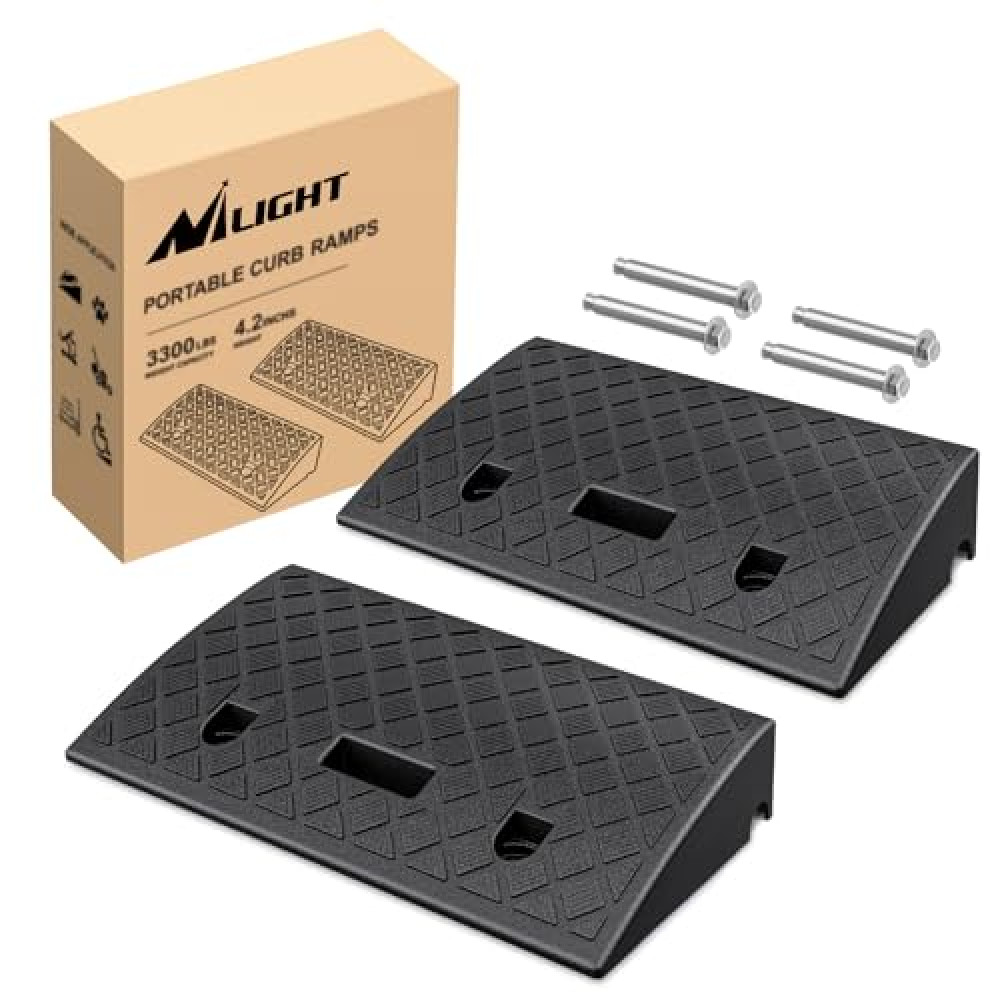 Nilight Plastic Curb Ramps, 4.2" Rise Portable Lightweight Heavy Duty Threshold Ramp for Driveway Lawn Mower Scooter Bike Motorcycle Wheelchair, 2 Pack