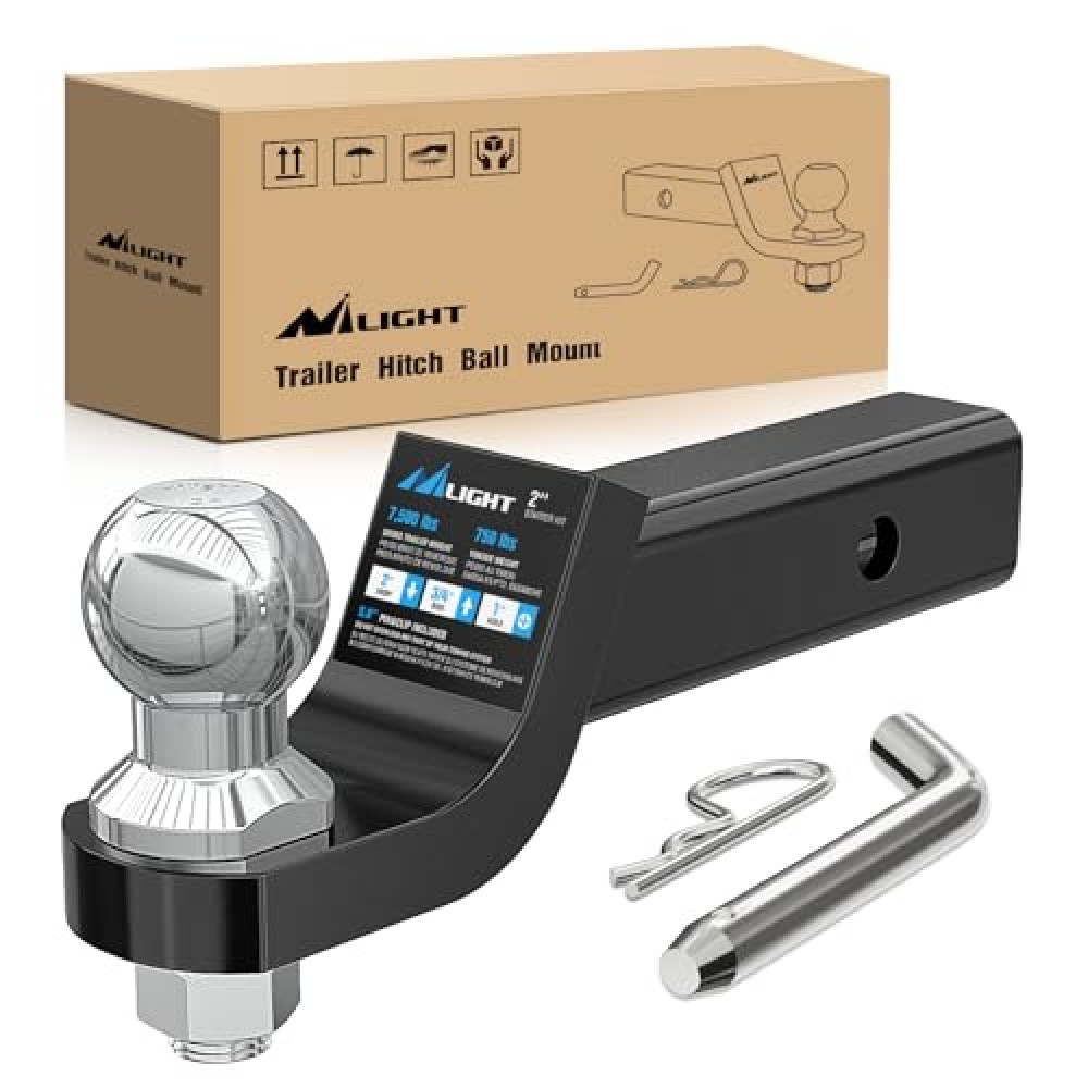Nilight Trailer Hitch Ball Mount with 2-Inch Trailer Ball & 5/8" Hitch Pin Clip Fits 2-Inch Receiver 7500 lbs 2" Drop