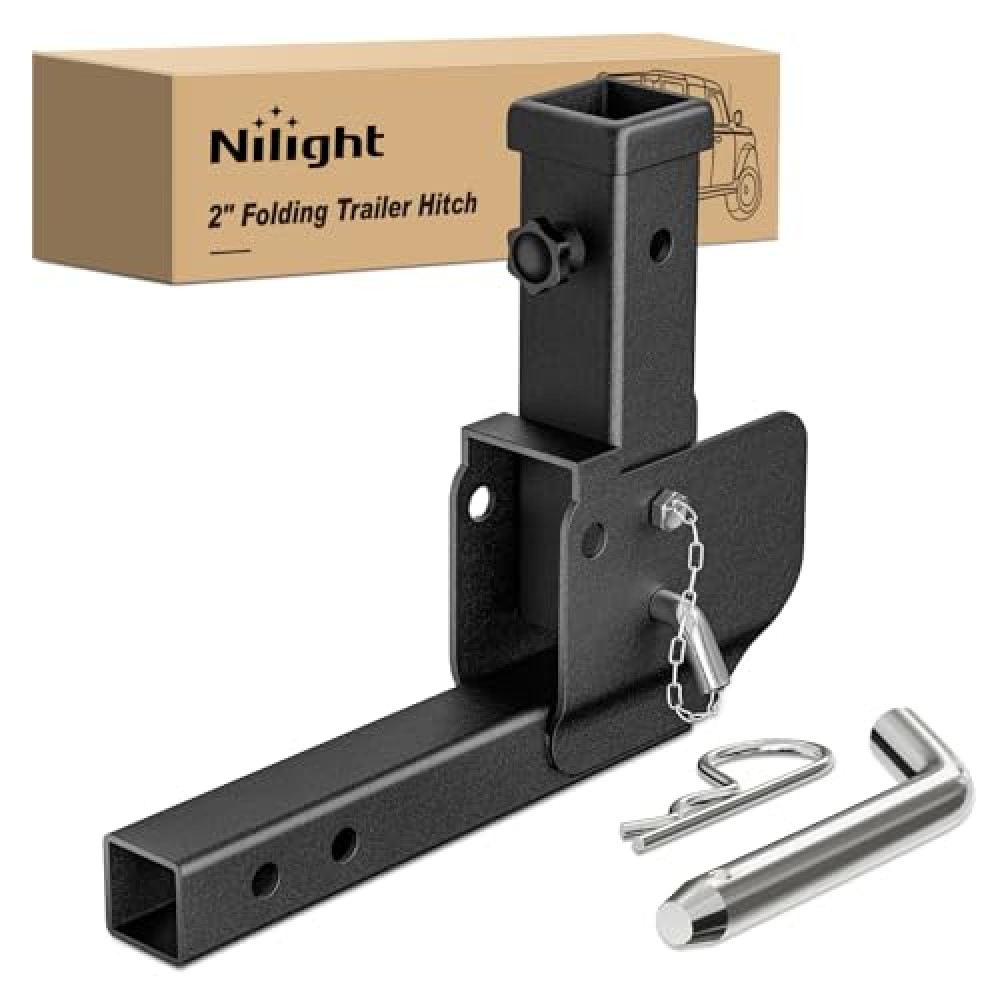 Nilight Trailer Hitch Folding Extender Mount Shank 16.54" Compatible with Wheelchair Cargo Carrier Adapter for 2 Inch Receiver Trailer Hitch 500lbs Black Powder Coated