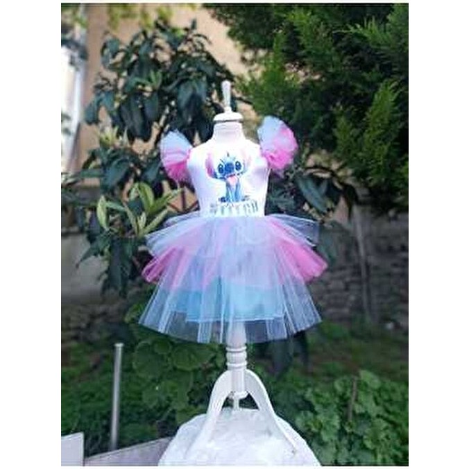 Niliya Çocuk Giyim Mavi Stitch Baskılı Party Tütü Elbise Regular Kalıp Askılı Kol Giyim & İç Giyim Fiyatı