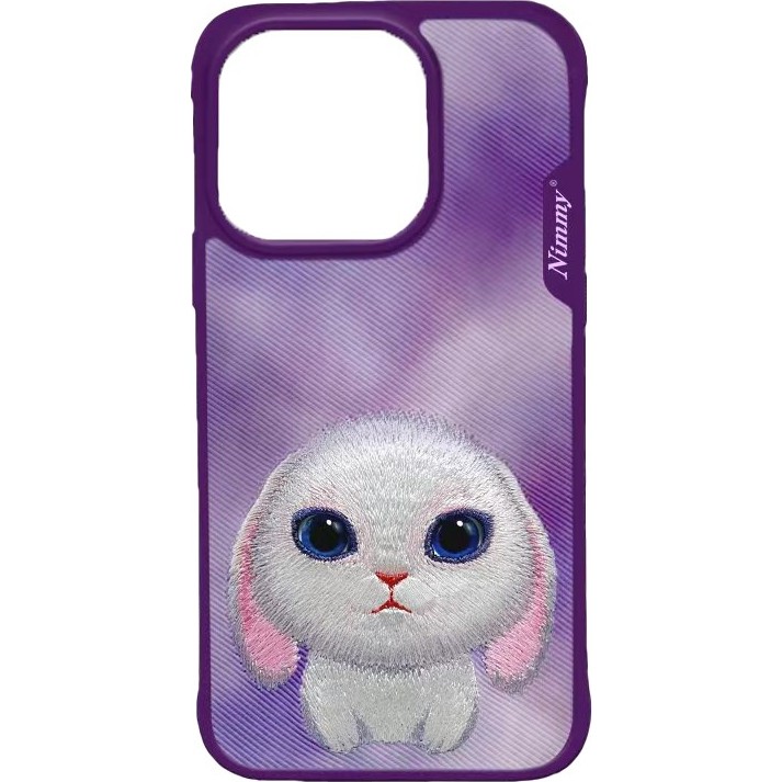 Nimmy Big Eyes iPhone 15 Uyumlu | 3D Göz Gerçek Nakış İşlemeli Kabartmalı Tasarım Mor Tavşan Kılıf - Pembe Cep Telefonu Kılıfı Fiyatı