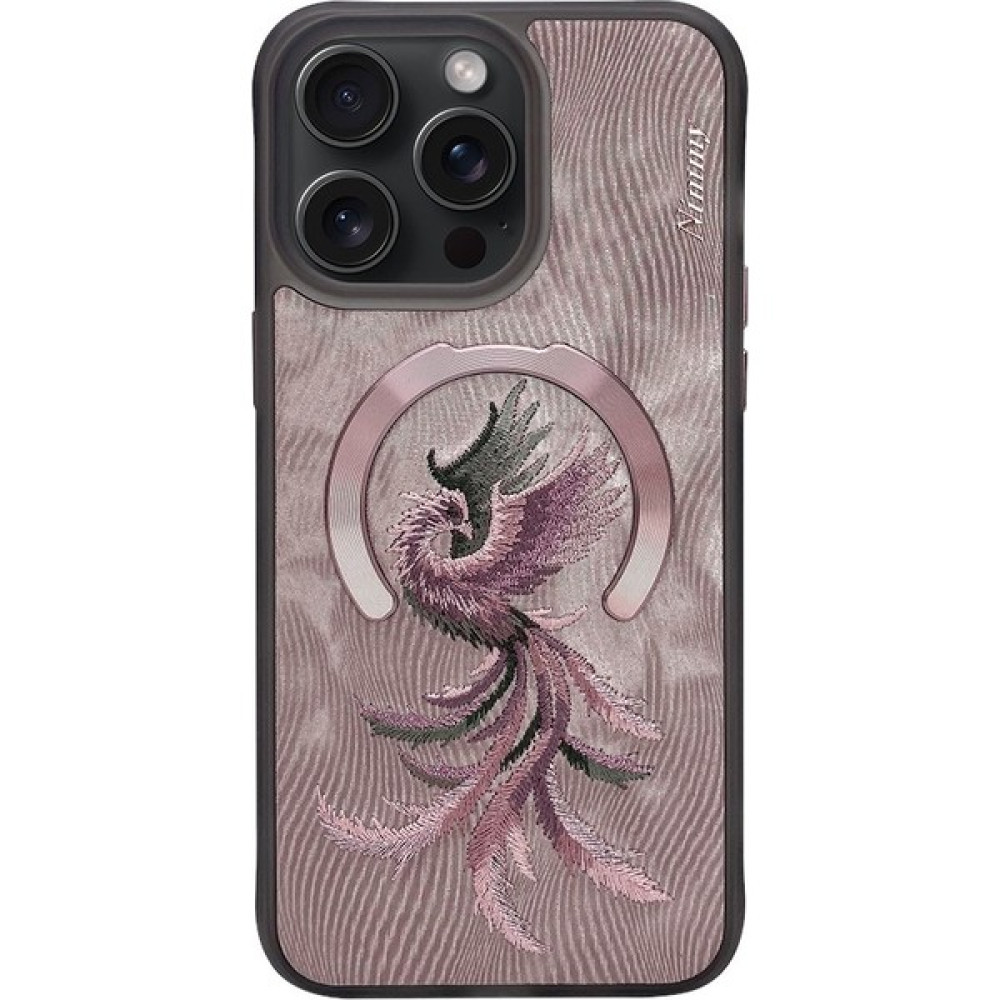 Nimmy iPhone 15 Pro Max Uyumlu Phoenix Anka Kuşu Serisi Magsafe Nakış Işlemeli Detaylı 3D Kılıf Pembe Cep Telefonu Kılıfı Fiyatı