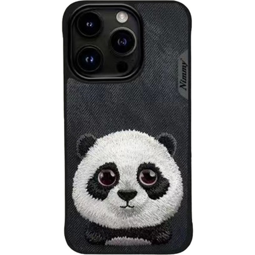 Nimmy iPhone 15 Pro Panda Serisi Nakış İşlemeli Detaylı 3D Siyah Telefon Kılıfı Cep Telefonu Kılıfı Fiyatı