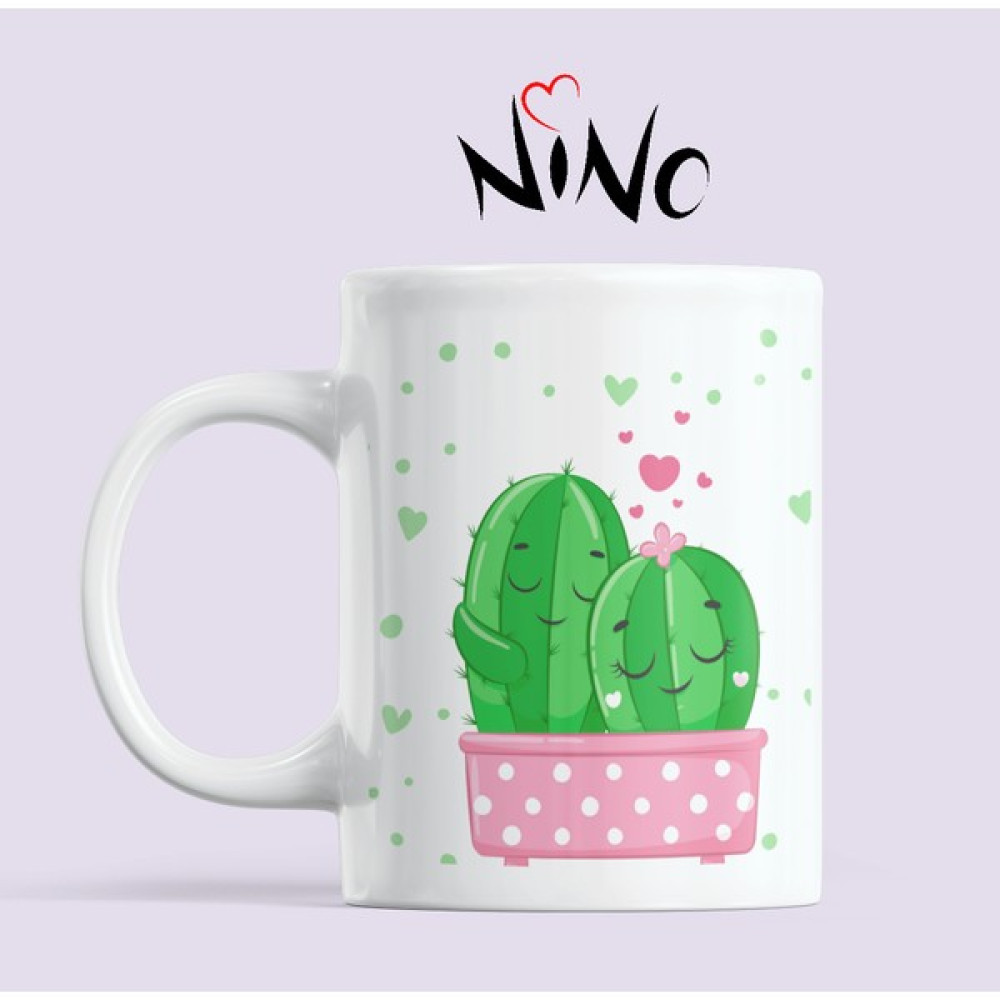 Nino Store Kaktüs Love Aşk Temalı Hediyelik Baskılı Kupa Bardak - Beyaz - 300 ml Fincan / Bardak / Kahve Takımı Fiyatı