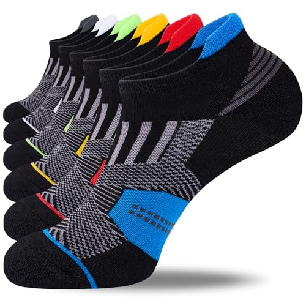 Niorasen Mens Low Cut Ankle Socks, Moisture Wicking Cotton Casual Short Socks, Breathable ＆ Comfy, 6 Pairs, Multicolor, 9-12
