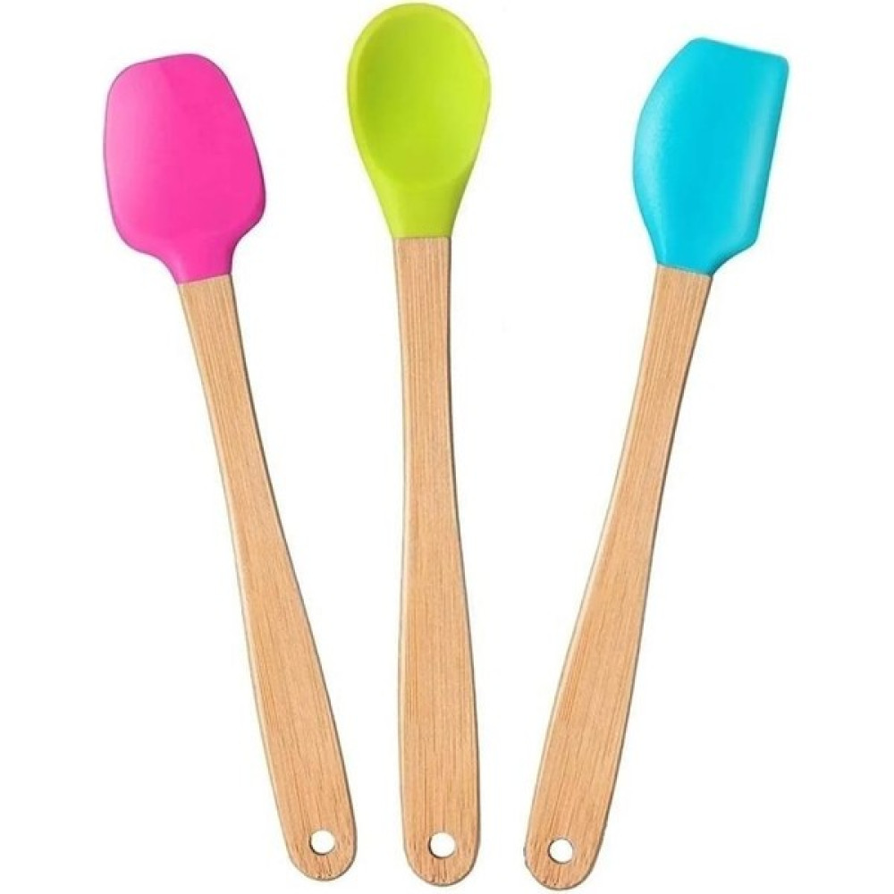 Nirnisa 3 Lü Bambu Spatula Seti 21 cm Silikon Uçlu Isıya Dayanaklı Çizmez Renkli Kaşık Fırça Spatula Set Oto Boyaları Fiyatı
