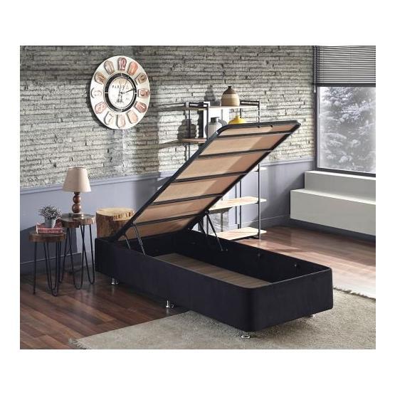 Niron 100x200 cm Ela Sandıklı Siyah Baza Sağlamlaştırılmış Silinebilir Kumaş Tek Kişilik Baza