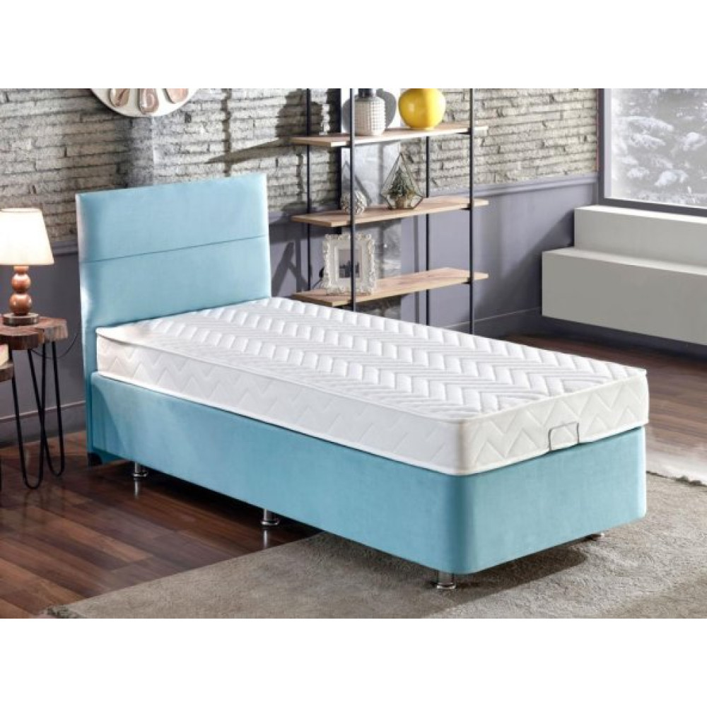 Niron Cozy 100X200 Tek Kisilik Yatak Seti - Mavi Kumas Baza, Baslik Ve Yatak Takimi Yatak Odası Takımı / Seti Fiyatı