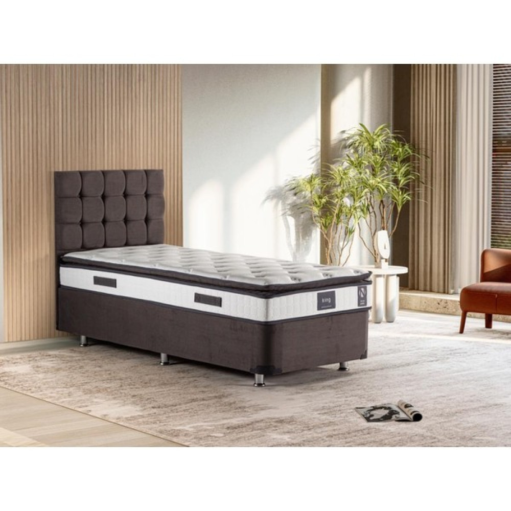 Niron King Yatak Seti 100 x 200 cm Tek Kişilik Yatak Baza Başlık Takımı Füme - Antrasit - Beyaz Baza Fiyatı