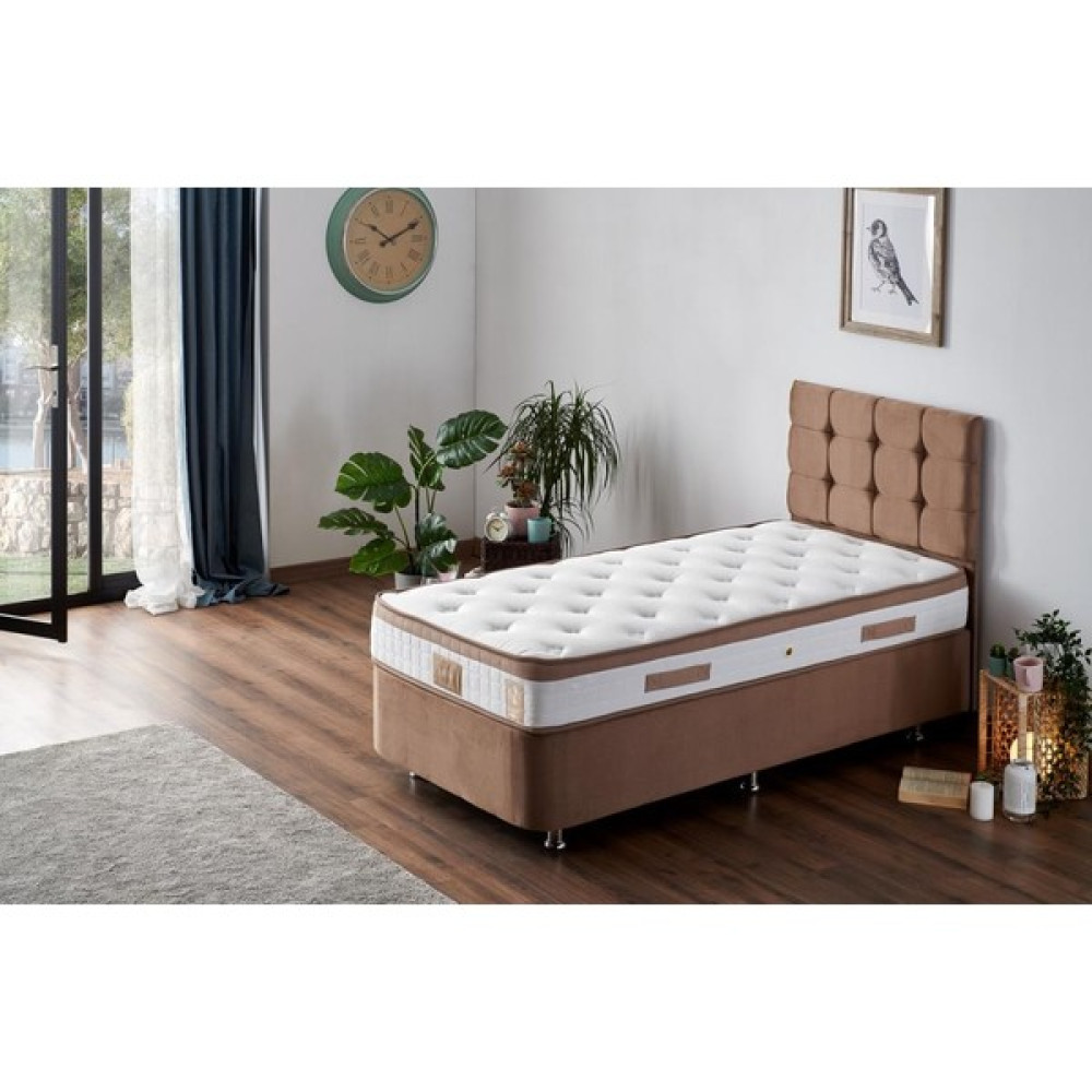 Niron Latte Yatak Seti 100x200 cm Tek Kişilik Yatak Baza Başlık - Sert Yatak, Kumaş Baza ve Başlık Takımı - 100 x 200 cm - Kahverengi Baza Fiyatı