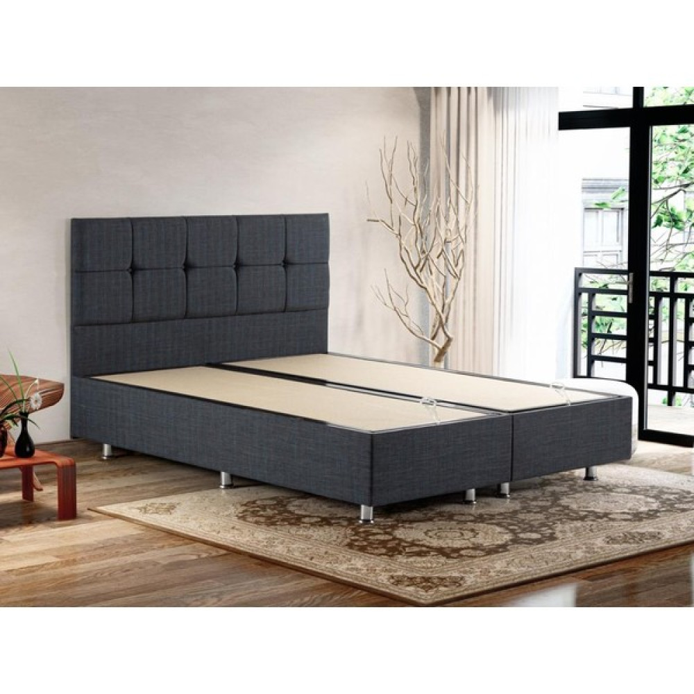 Niron Notte Çift Kişilik Ultra Ortopedik Yatak Seti - Lacivert Keten Sağlamlaştırılmış Baza Başlık ve Yatak Seti - Füme - 140 x 190 cm Baza Fiyatı