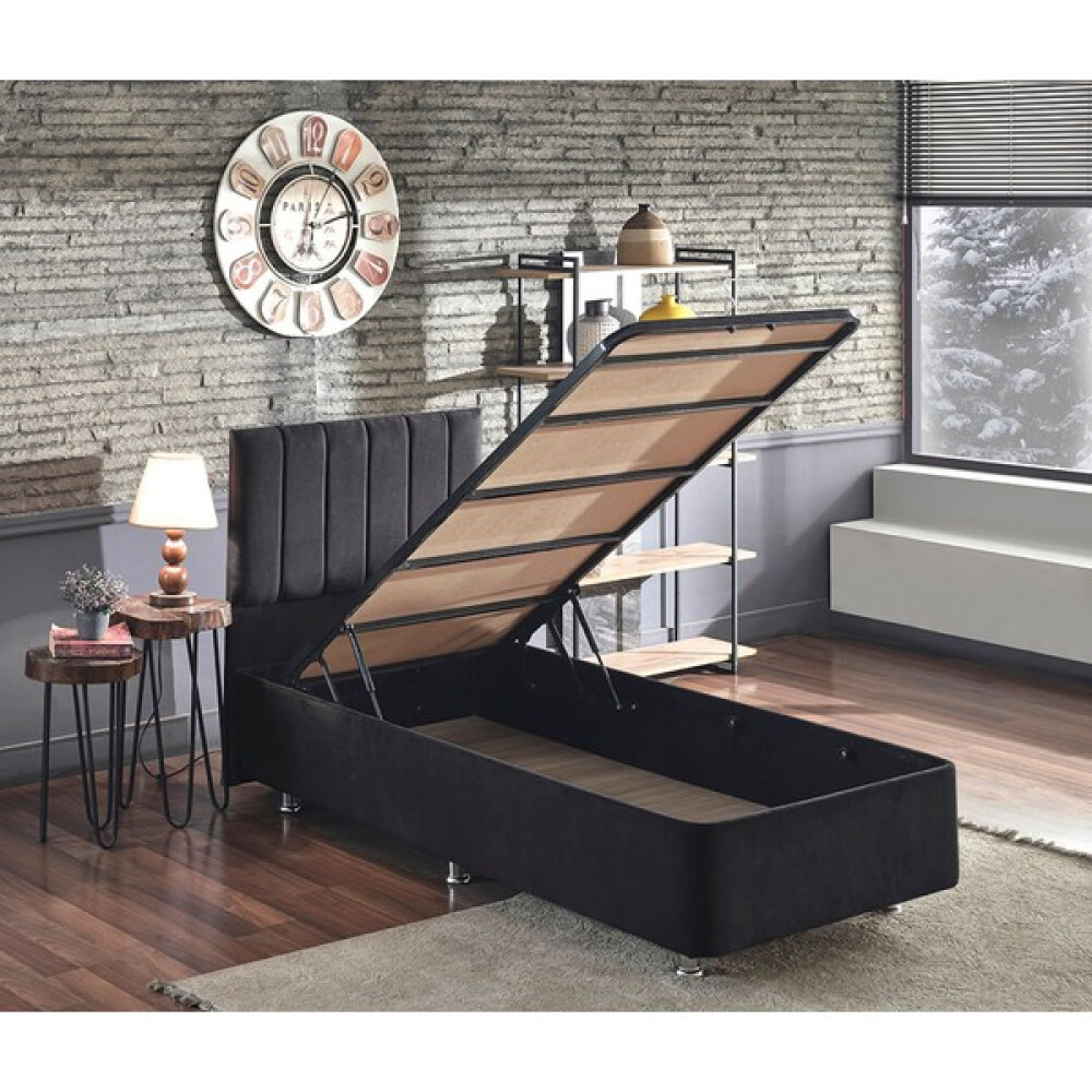 Niron Piano Lite Baza ve Başlık Seti 80x200 cm Tek Kişilik Siyah Metal Profil Baza ve Başlığı Silinebilir Soho Kumaş - 80 x 200 cm Baza Fiyatı