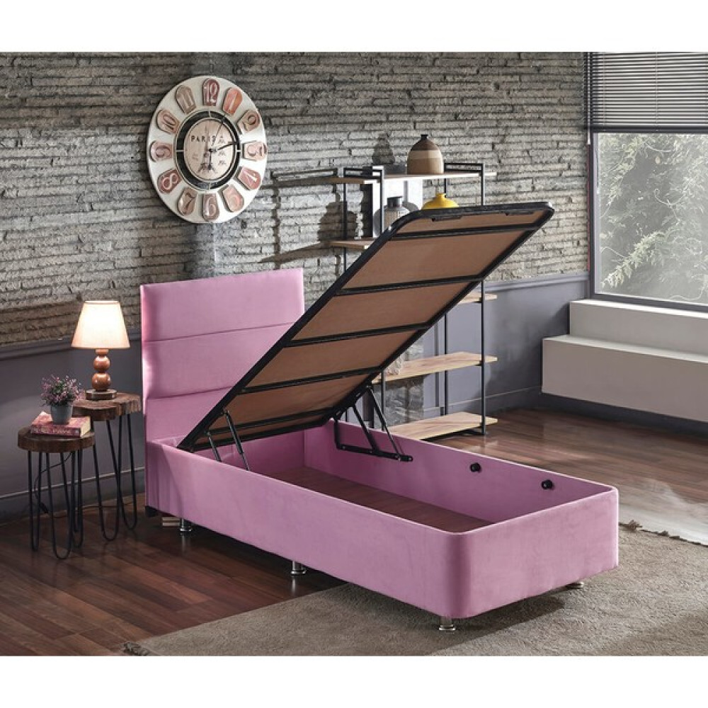 Niron Pinky Baza ve Başlık Seti 120X200 cm Tek Kişilik Sandıklı Pembe Kumaş Baza ve Başlığı Silinebilir - 120 x 200 cm Baza Fiyatı