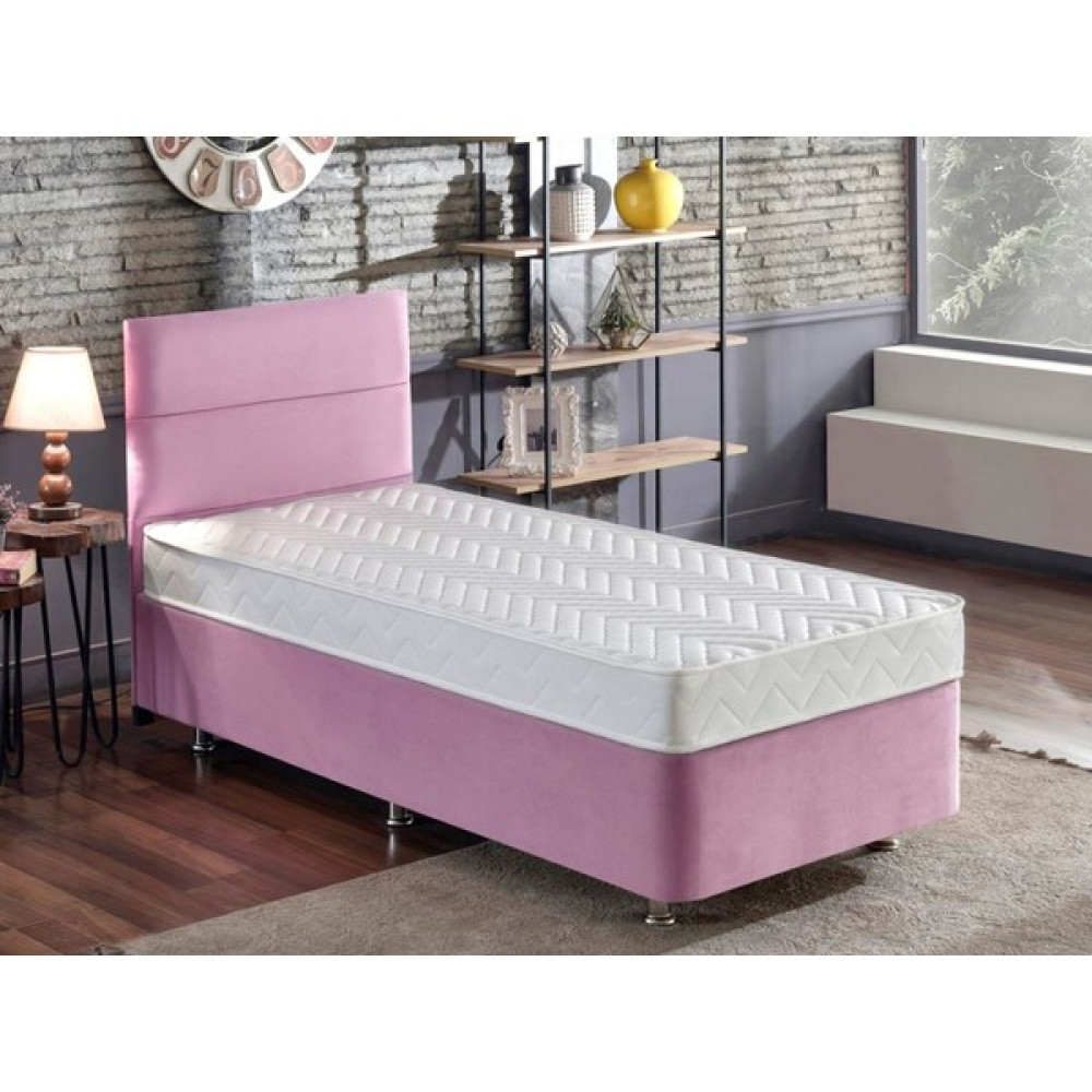 Niron Pinky Yatak Seti 100x200 Tek Kişilik Yatak Baza Başlık - Pembe Kumaş Baza, Başlık ve Yatak Takımı - 100 x 200 cm Baza Fiyatı