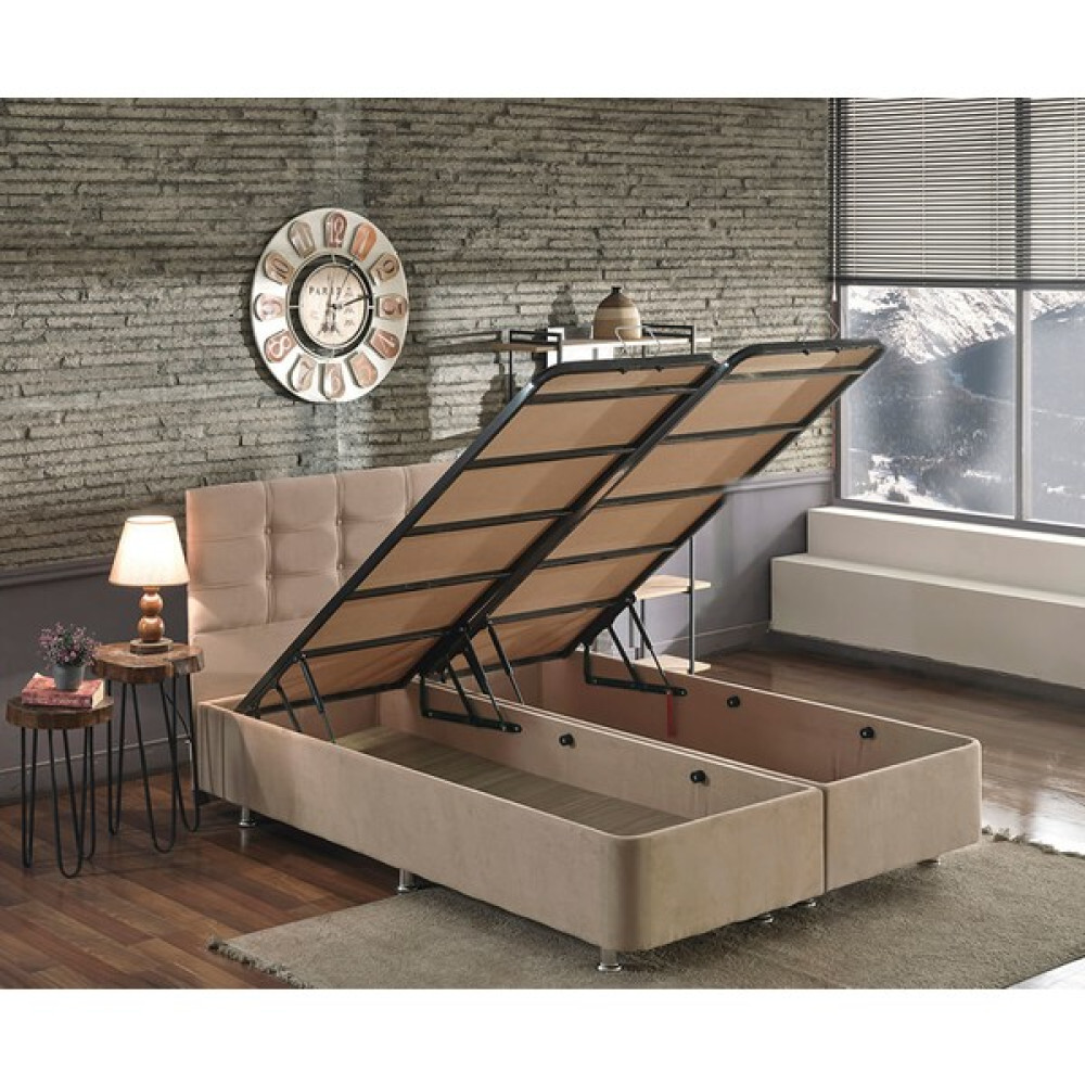 Niron Polo Baza ve Başlık Seti 160x200 cm Çift Kişilik Sütlü Kahve Metal Profil Baza ve Başlığı Soho Kumaş - 200 x 160 cm - Kahverengi Baza Fiyatı