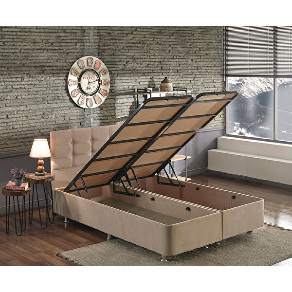 Niron Polo Baza ve Başlık Seti 180x200 cm Çift Kişilik Sütlü Kahve Metal Profil Baza ve Başlığı Soho Kumaş - 180 x 200 cm Baza Fiyatı