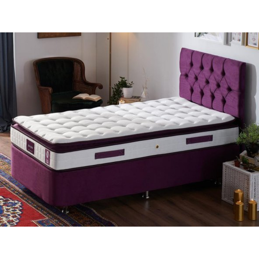 Niron Purple Yatak Seti 100X200 Cm Tek Kisilik Yatak Baza Baslik Takimi - Orta Sert Yatak Mor Baza Ve Basligi Yatak Odası Takımı / Seti Fiyatı