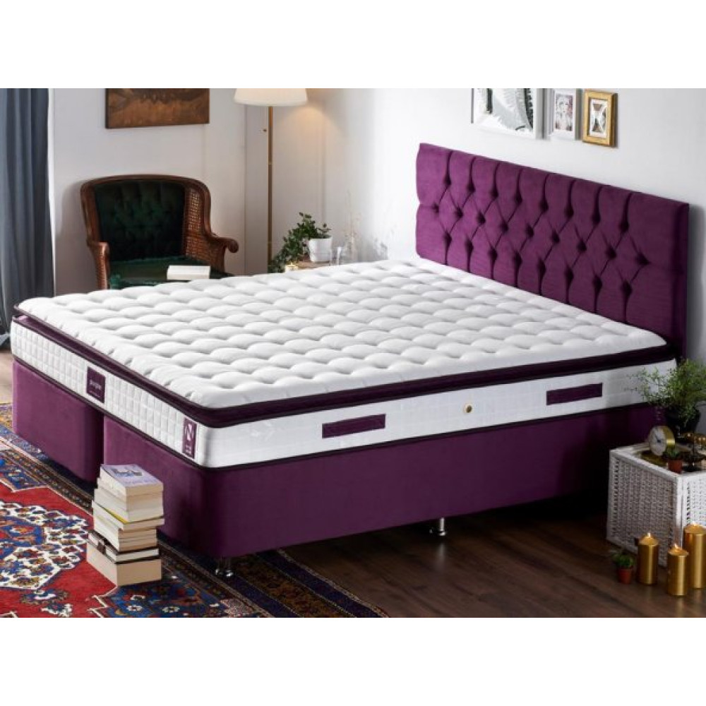 Niron Purple Yatak Seti 150X200 Cm Cift Kisilik Yatak Baza Baslik Takimi - Orta Sert Yatak Mor Baza Ve Basligi Yatak Odası Takımı / Seti Fiyatı