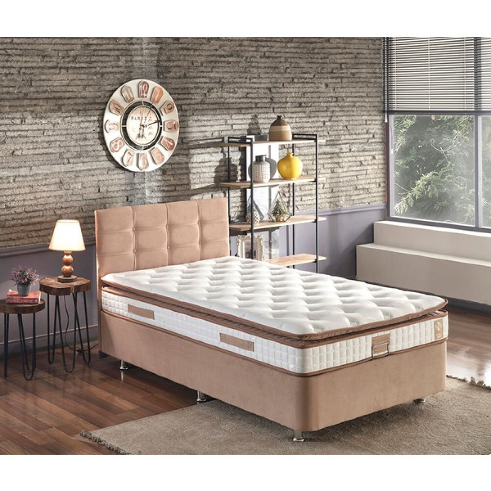 Niron Queen Yatak Seti 120x200 Bir Buçuk Kişilik Pedli Yatak Sütlü Kahve Kumaş Baza Başlık ve Yatak Takımı - 120 x 200 cm - Kahverengi Baza Fiyatı