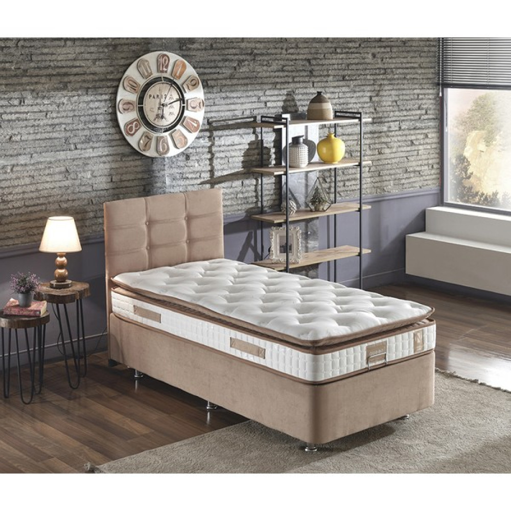 Niron Queen Yatak Seti 90x190 cm Tek Kişilik Pedli Yatak Sütlü Kahve Kumaş Baza, Başlık ve Yatak Takımı - 90 x 190 cm - Kahverengi Baza Fiyatı