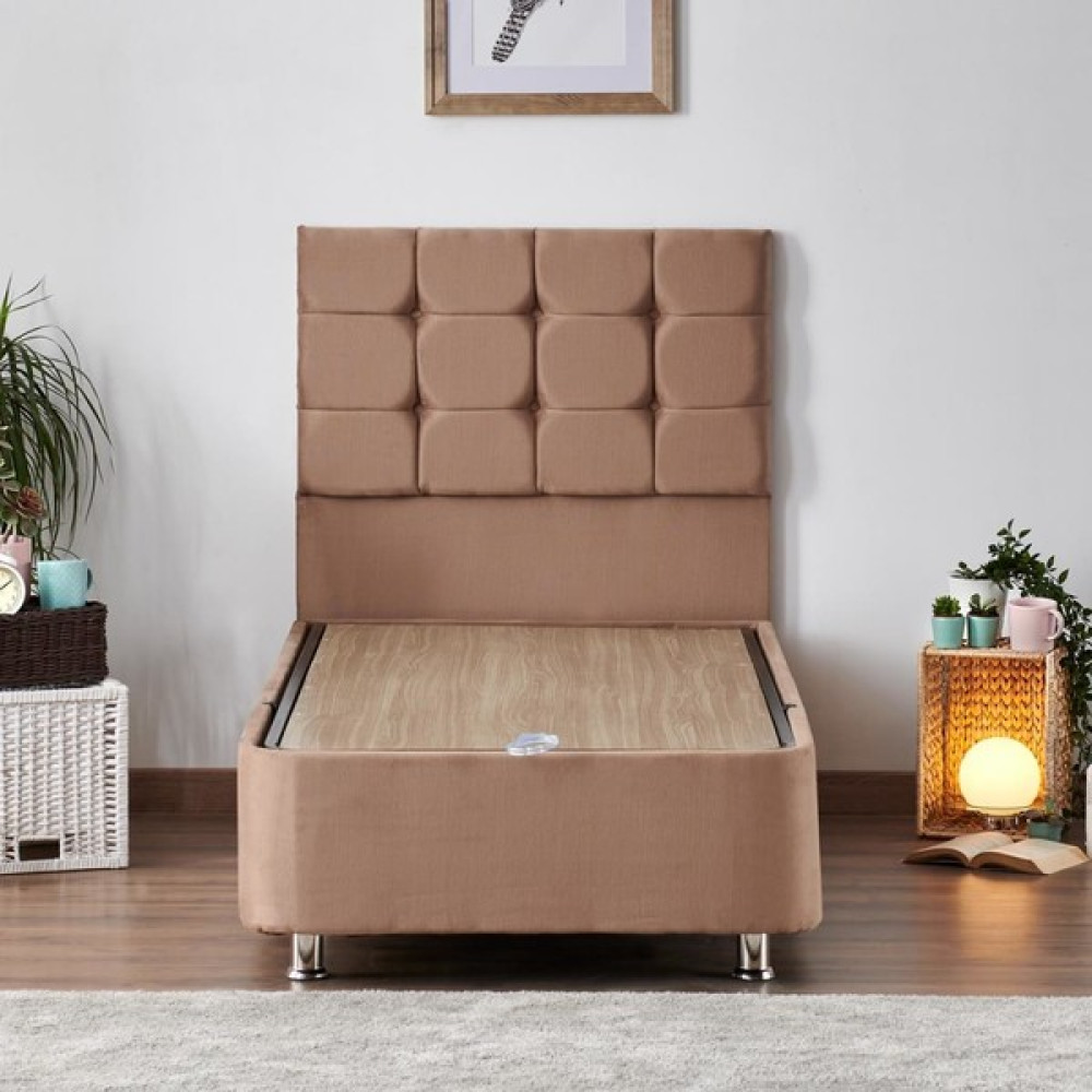 Niron Rama Baza ve Başlık Seti 100X200 cm Tek Kişilik Sütlü Kahve Metal Profil Baza ve Başlığı Soho Kumaş - 100 x 200 cm - Kahverengi Baza Fiyatı