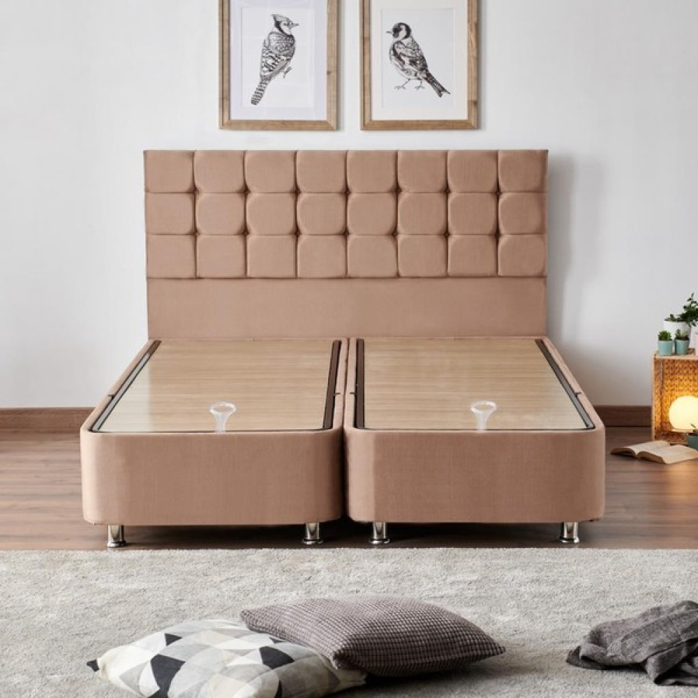 Niron Rama Baza ve Başlık Seti 140 x 190 cm Çift Kişilik Sütlü Kahve Metal Profil Baza ve Başlığı Soho Kumaş - 190 x 140 cm - Kahverengi Baza Fiyatı