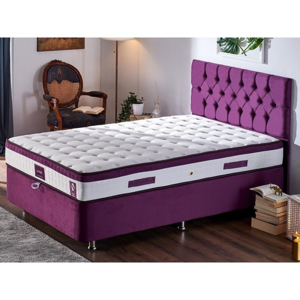 Niron Violet Yatak Seti 120x200 cm Tek Kişilik Yatak Baza Başlık Takımı - Orta Sert Kuş Tüyü Yatak Mor Baza ve Başlığı - 120 x 200 cm Baza Fiyatı