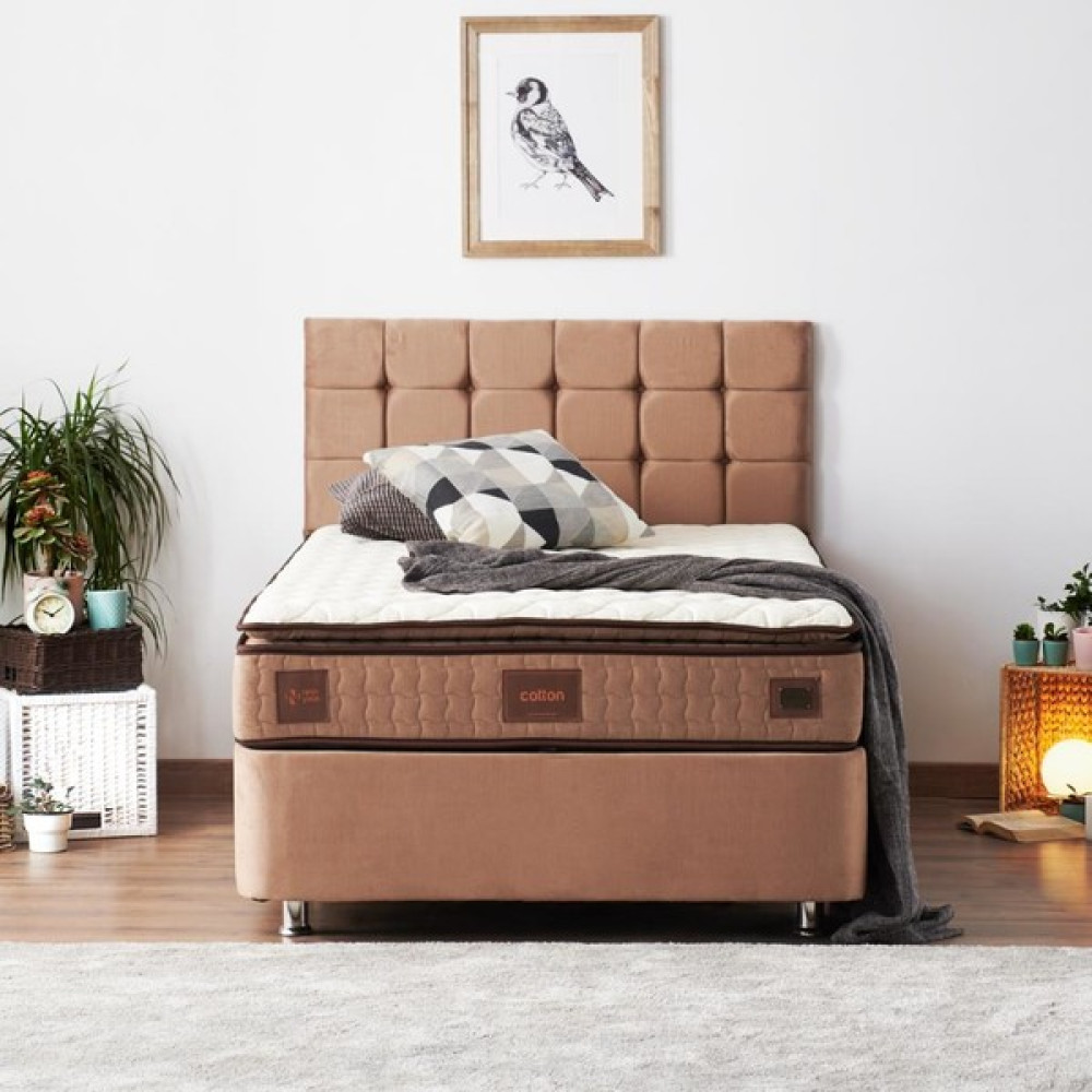 Niron W. Cotton Pedli Lüks Yatak Seti 120x200 cm Tek Kişilik Doğal Pamuklu Yaylı Yatak, Sandıklı Kumaş Baza ve Başlık Takımı - 120 x 200 cm Baza Fiyatı