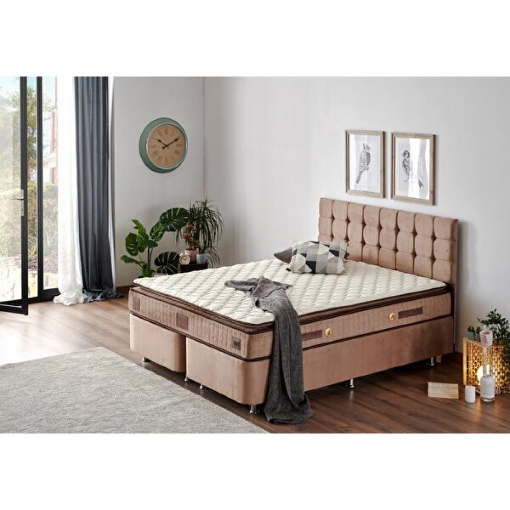 Niron W. Cotton Pedli Lüks Yatak Seti 140x190 cm Çift Kişilik Doğal Pamuklu Yaylı Yatak, Sandıklı Kumaş Baza ve Başlık Takımı - 140 x 190 cm Yatak Odası Takımı / Seti Fiyatı