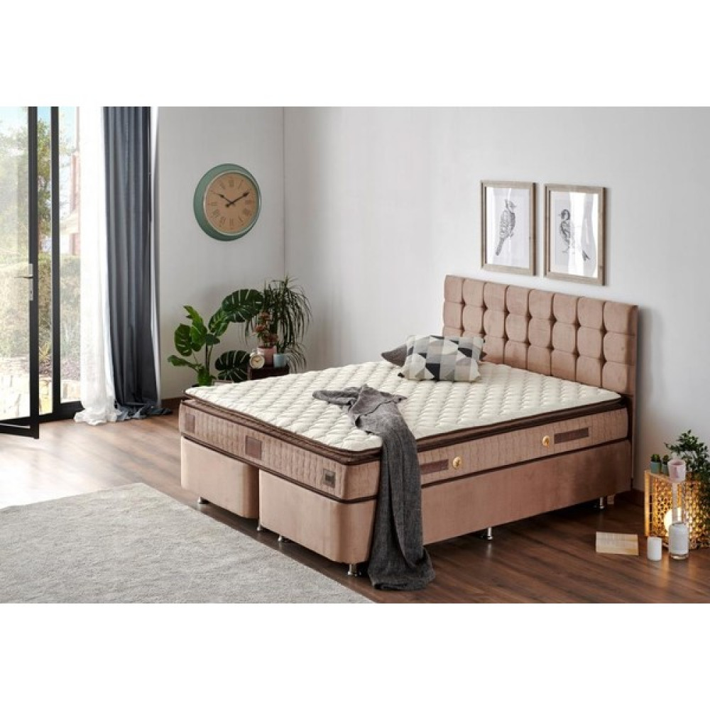 Niron W. Cotton Pedli Lüks Yatak Seti 150x200 cm Çift Kişilik Doğal Pamuklu Yaylı Yatak, Sandıklı Kumaş Baza ve Başlık Takımı - 150 x 200 cm Yatak Odası Takımı / Seti Fiyatı