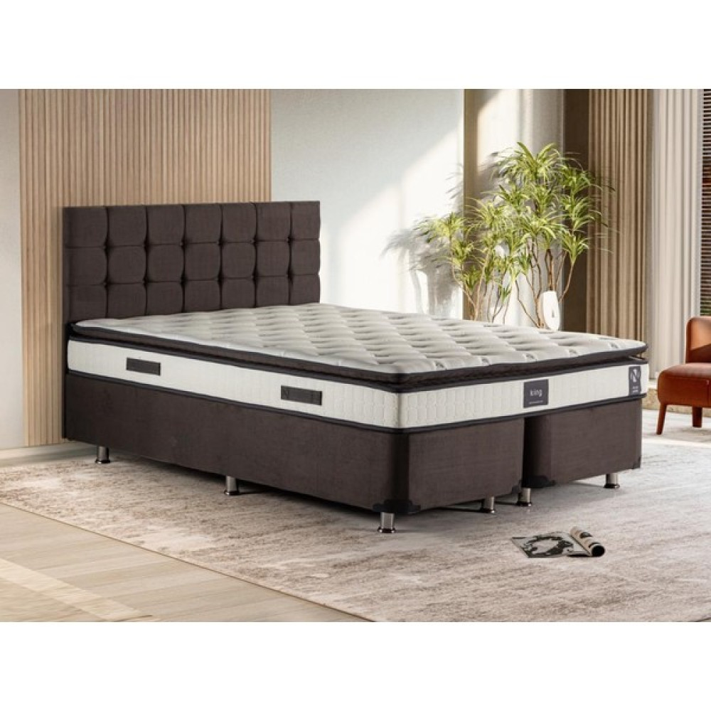 Niron Yatak Niron King Yatak Seti 150 x 200 cm Çift Kişilik Yatak Baza Başlık Takımı Füme - Antrasit - Beyaz Baza Fiyatı
