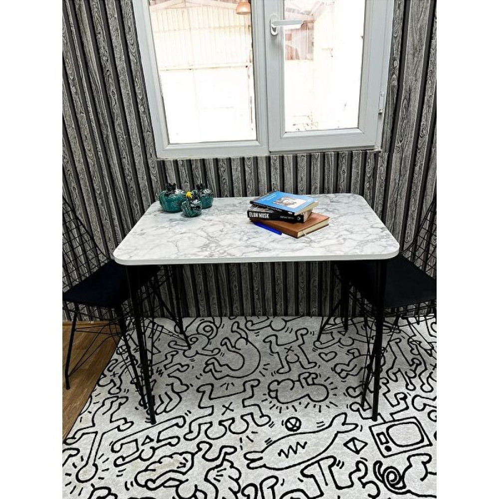 Nisa Siyah Metal Ayaklı 60X90 Beyaz Mermer Mutfak-Balkon-Çalışma Masası Çalışma Masası Fiyatı