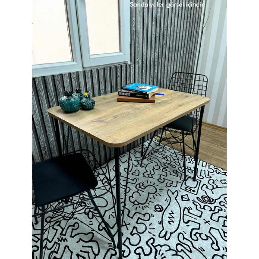 Nisa Siyah Metal Ayaklı 60X90 Mutfak-Balkon-Çalışma Masası - Ceviz Çalışma Masası Fiyatı