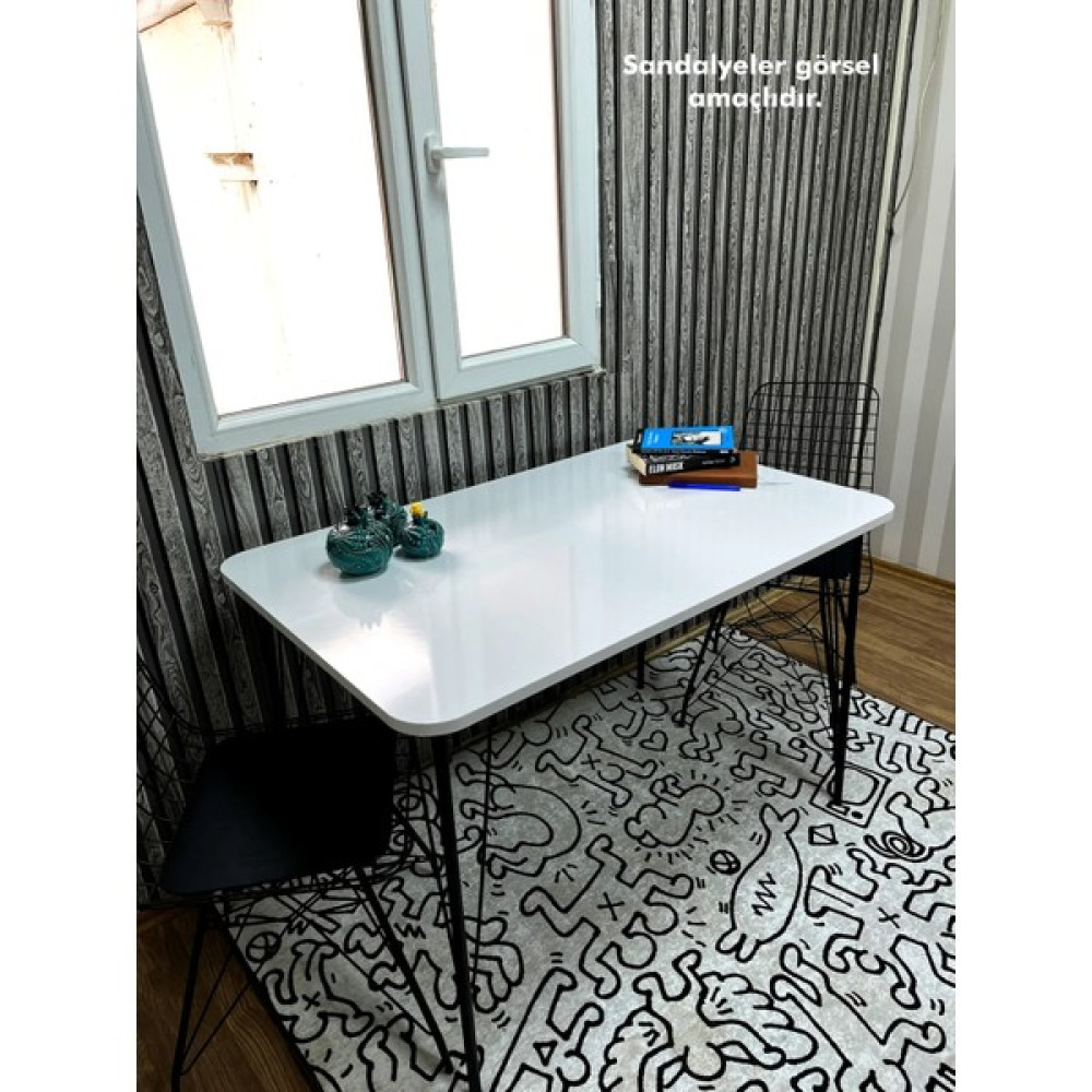 Nisa Siyah Metal Ayaklı 70X110 Beyaz Mutfak-Balkon-Çalışma Masası Çalışma Masası Fiyatı