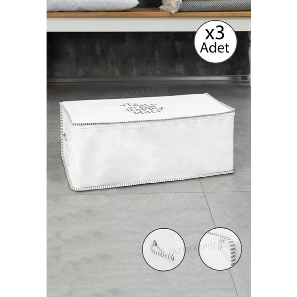 Nisahometeks 3 Adet Baskılı Ipli Baza Hurcu 65*45*24CM - Beyaz Hurç Fiyatı
