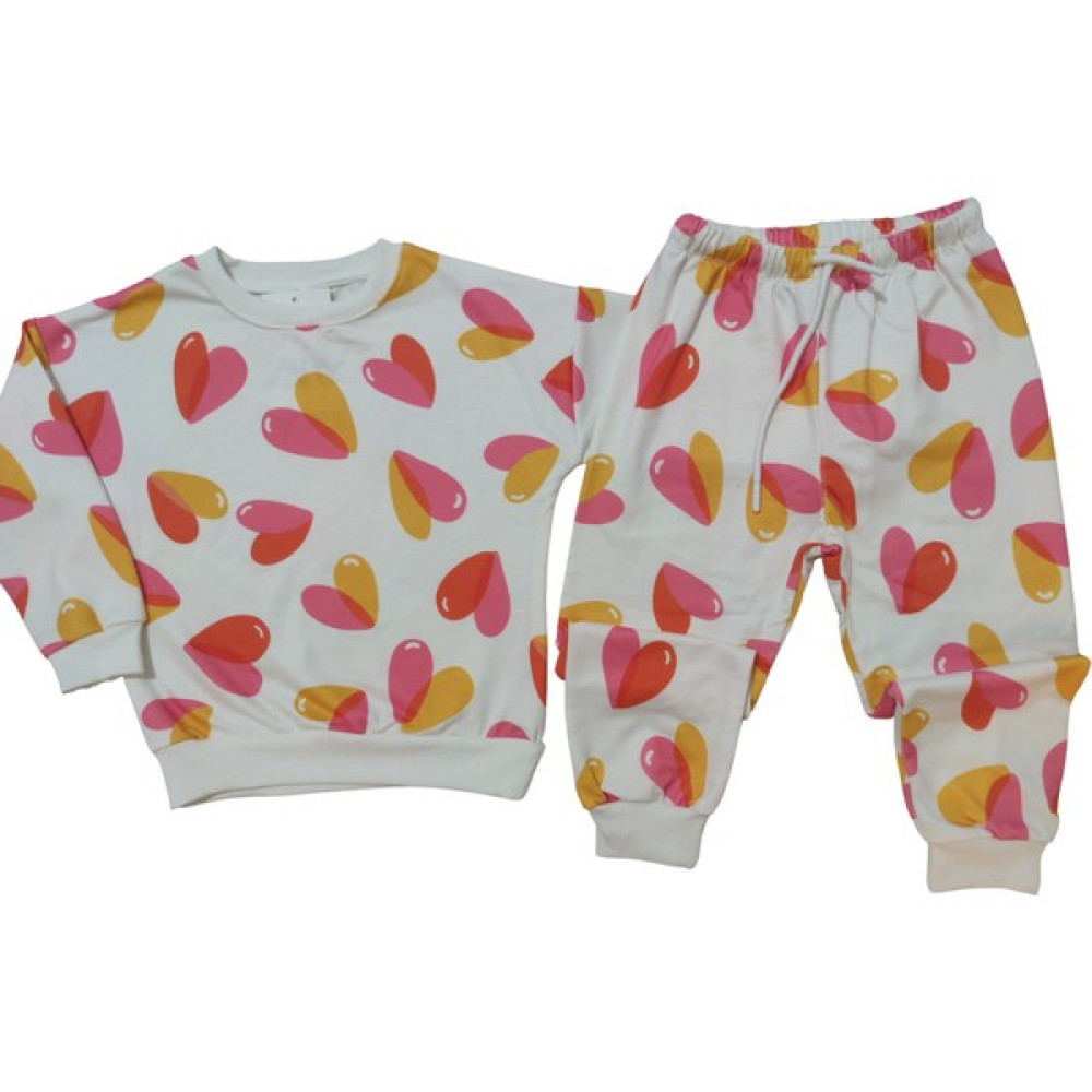 Nisan Kids Kız Çocuk 2-8 Yaş Renkli Kalp Desenli Alt- Üst Takım Kız Çocuk Giyim Takımı Fiyatı