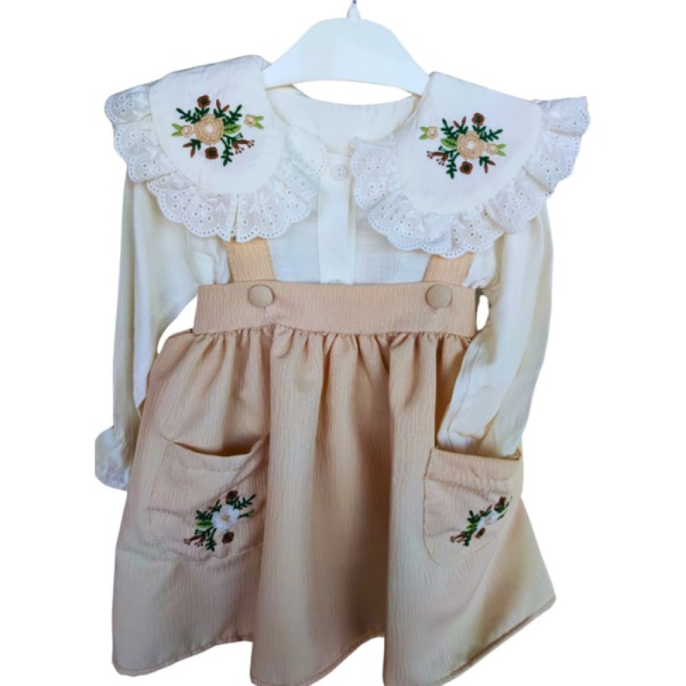 Nisan Kids Kız Çocuk Bayramlık 1-2-3-4 Yaş Nakış ve Dantel Detaylı Vintage Jile Elbise Takım Kız Çocuk Giyim Takımı Fiyatı