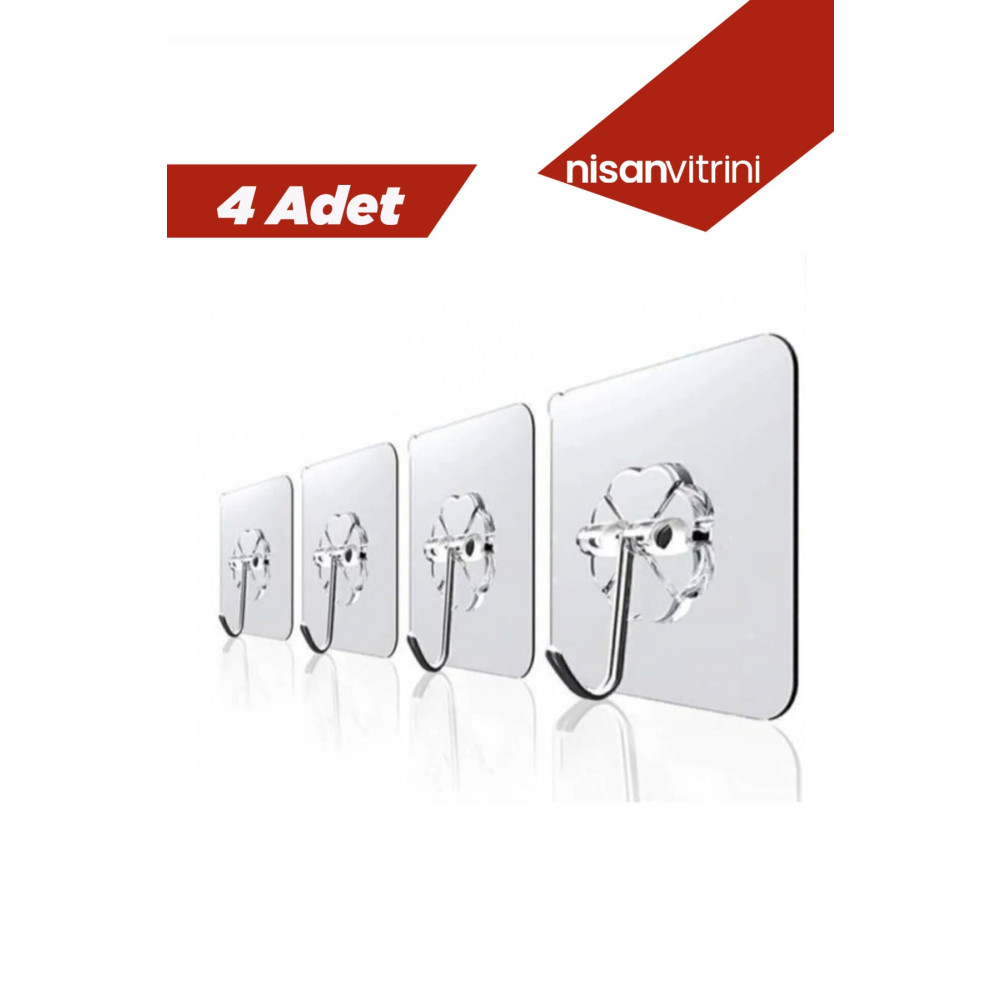 Nisan Vitrini Kendinden Yapışkanlı Şeffaf Askı - Banyo Mutfak Havlu Askısı Tekli Askı 6x6 cm Banyo Askılık Fiyatı